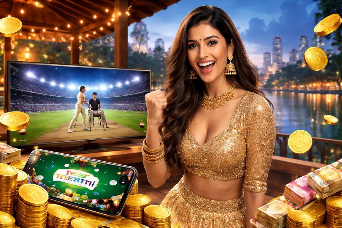 Happy people enjoying Teen Patti in traditional lehenga